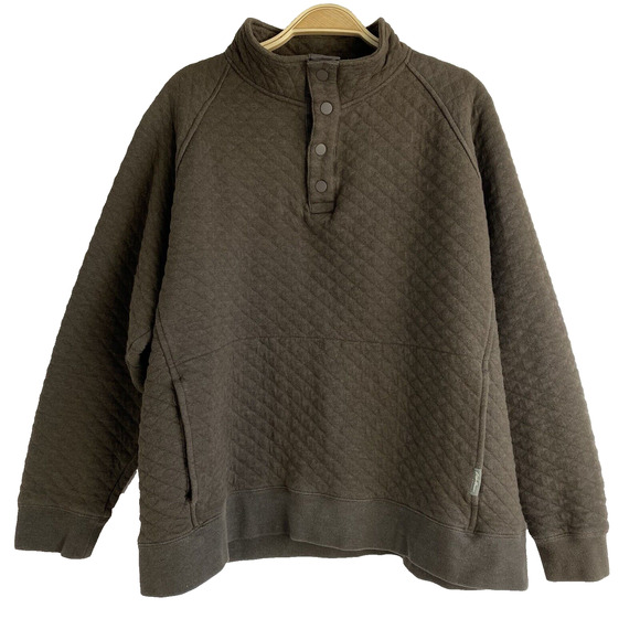 Eddie Bauer Quilted Henley Pullover Sweater Men XL Brown Mock Neck Preppy Knit - Picture 2 of 10